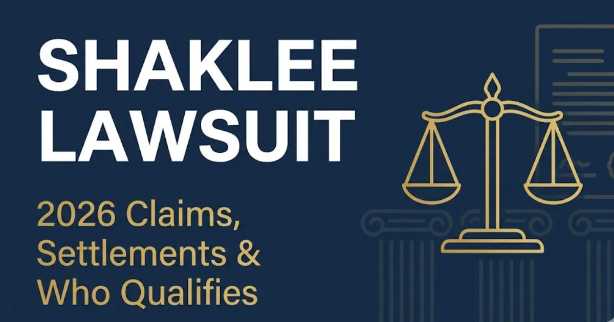 Shaklee lawsuit 2026 blog banner with legal scales icon on navy background showing claims and settlement information