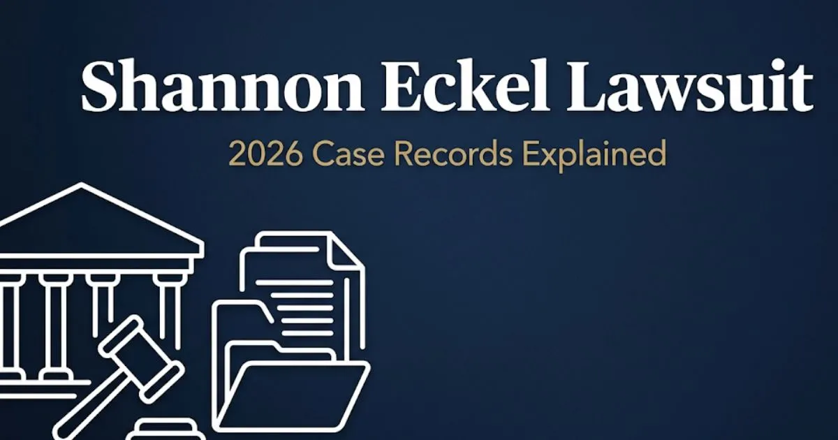 Shannon Eckel lawsuit 2026 case records explained with courthouse icons and public index details on navy background