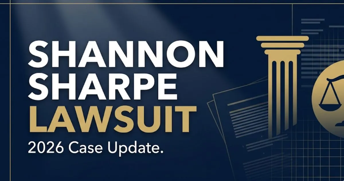 Shannon Sharpe lawsuit 2026 case update legal banner with courthouse silhouette and scales of justice icons