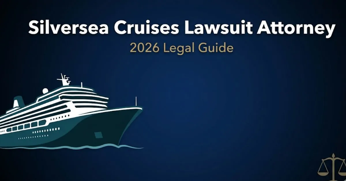 Silversea Cruises lawsuit attorney guide 2026 banner with cruise ship silhouette and legal scale icon