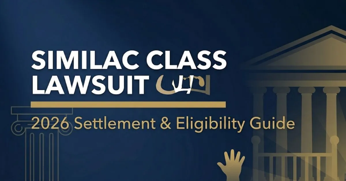 Similac class action lawsuit 2026 guide banner with legal scale and courthouse silhouette on navy background