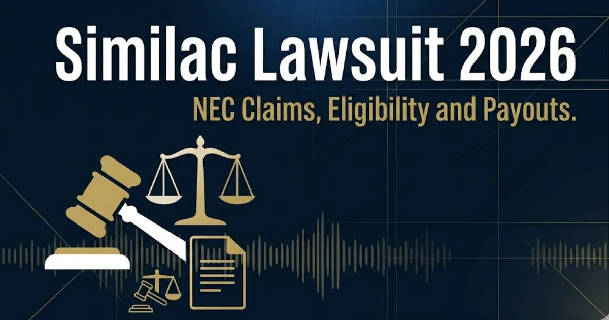 Similac lawsuit 2026 hero banner showing legal symbols and bold text about NEC claims and eligibility