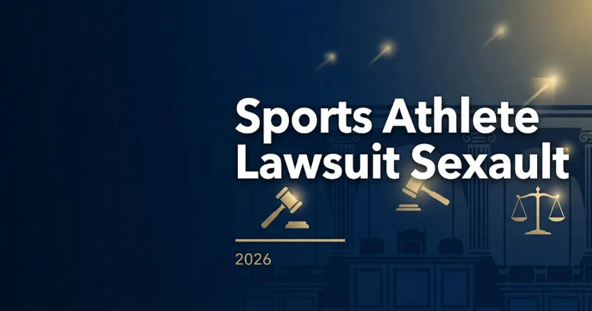 Sports athlete lawsuit sexual assault 2026 legal guide banner with courtroom silhouette and gavel icon on navy background