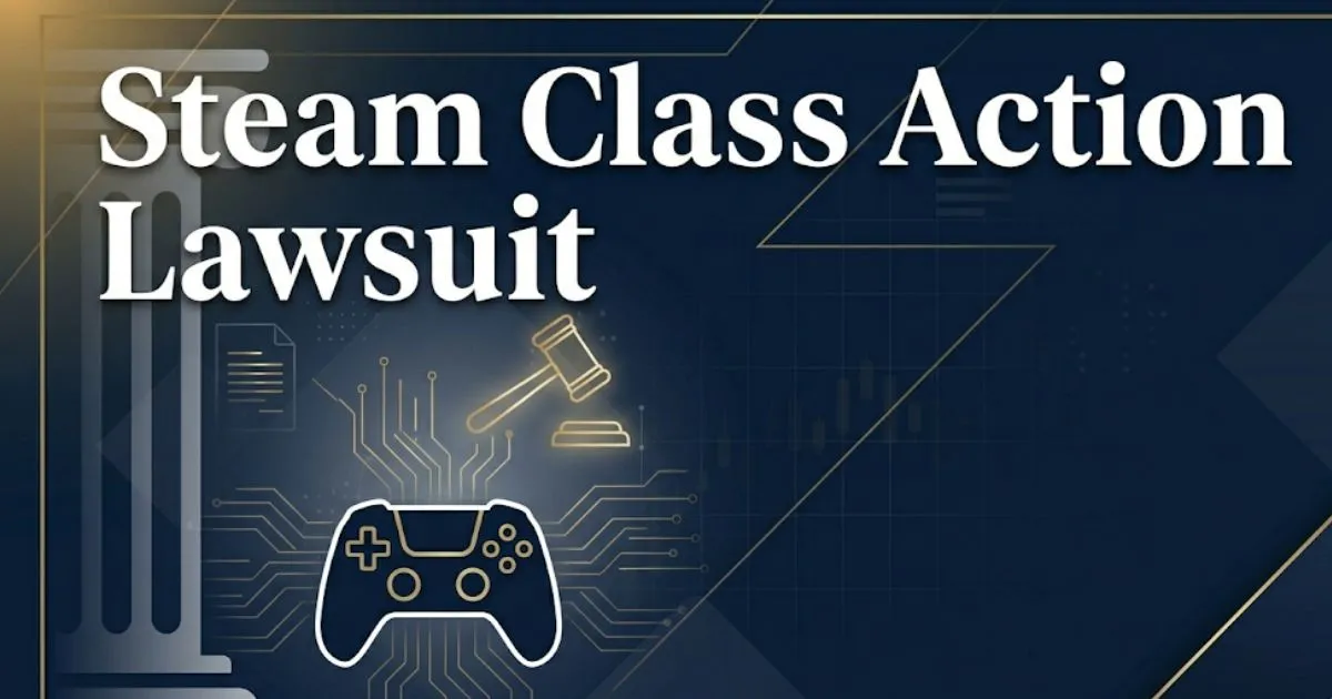 Steam class action lawsuit 2026 legal blog banner with gavel and gaming icons INPUT MAIN KEYWORD {{steam class action lawsuit}} CLUSTER KEYWORDS {{paste cluster keywords, separated by or on