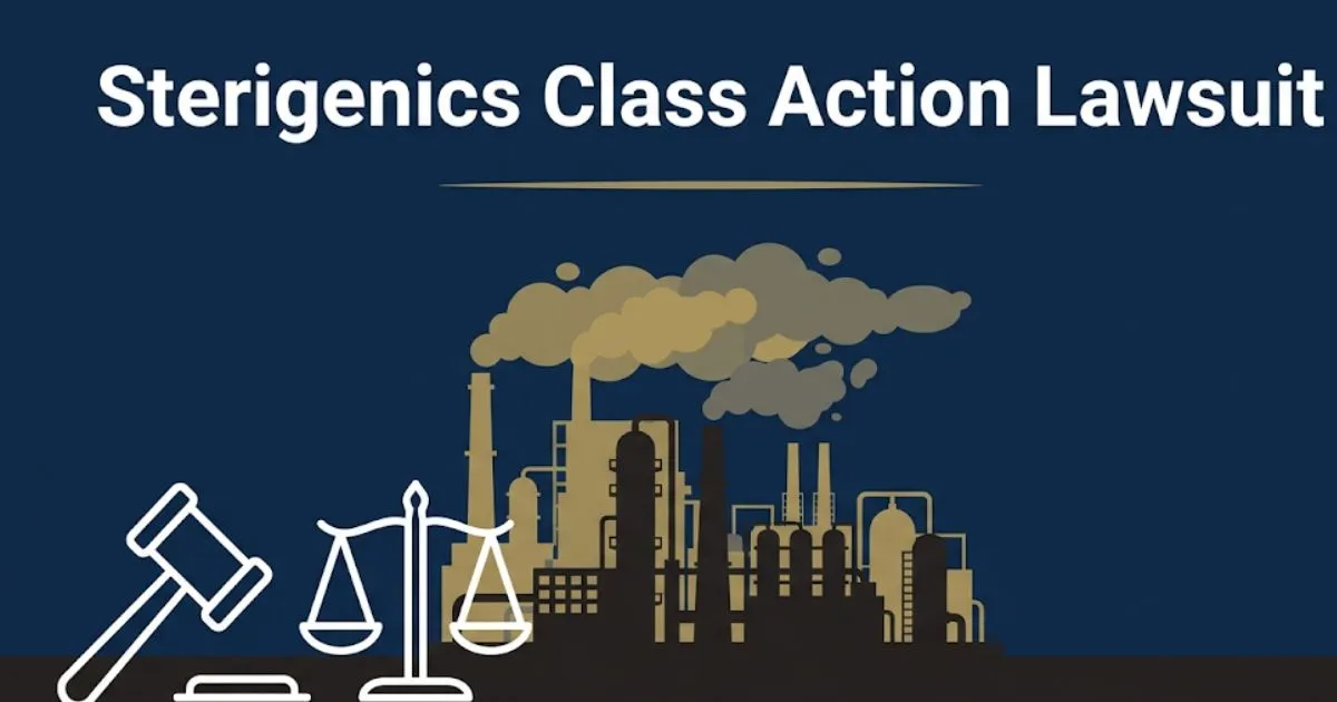 Sterigenics class action lawsuit 2026 guide banner with legal symbols and industrial facility silhouette