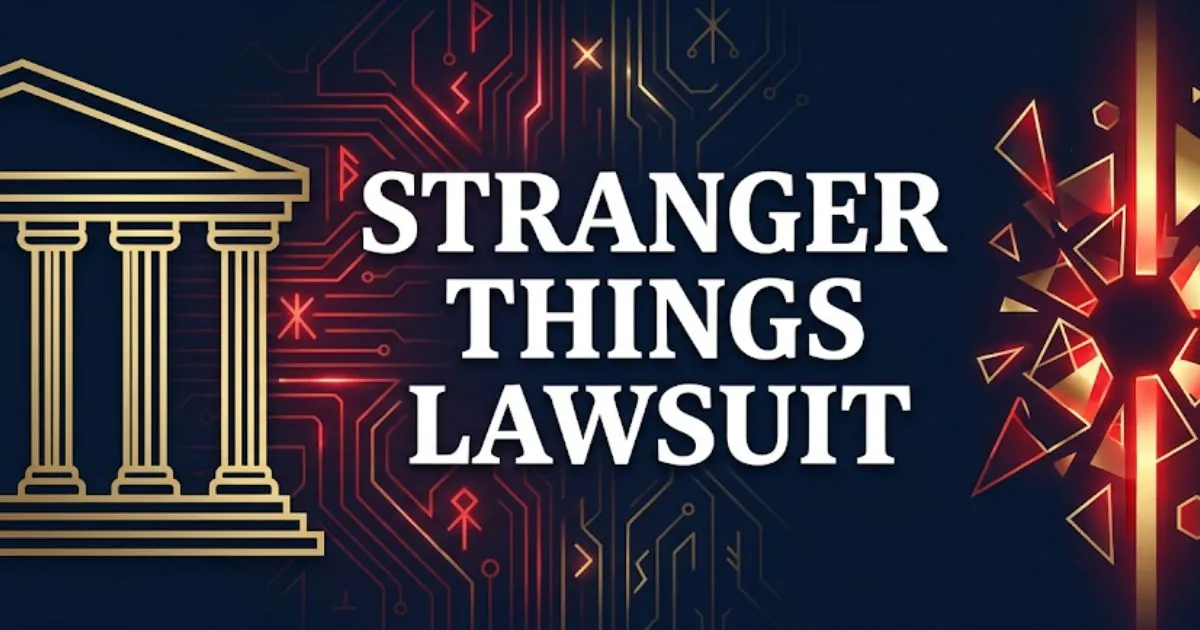 Stranger things lawsuit 2026 legal guide banner with courthouse silhouette and bold title text