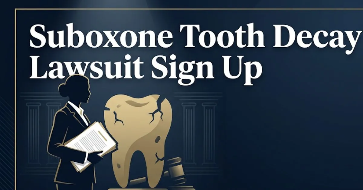 Suboxone tooth decay lawsuit sign up 2026 guide with legal and dental imagery