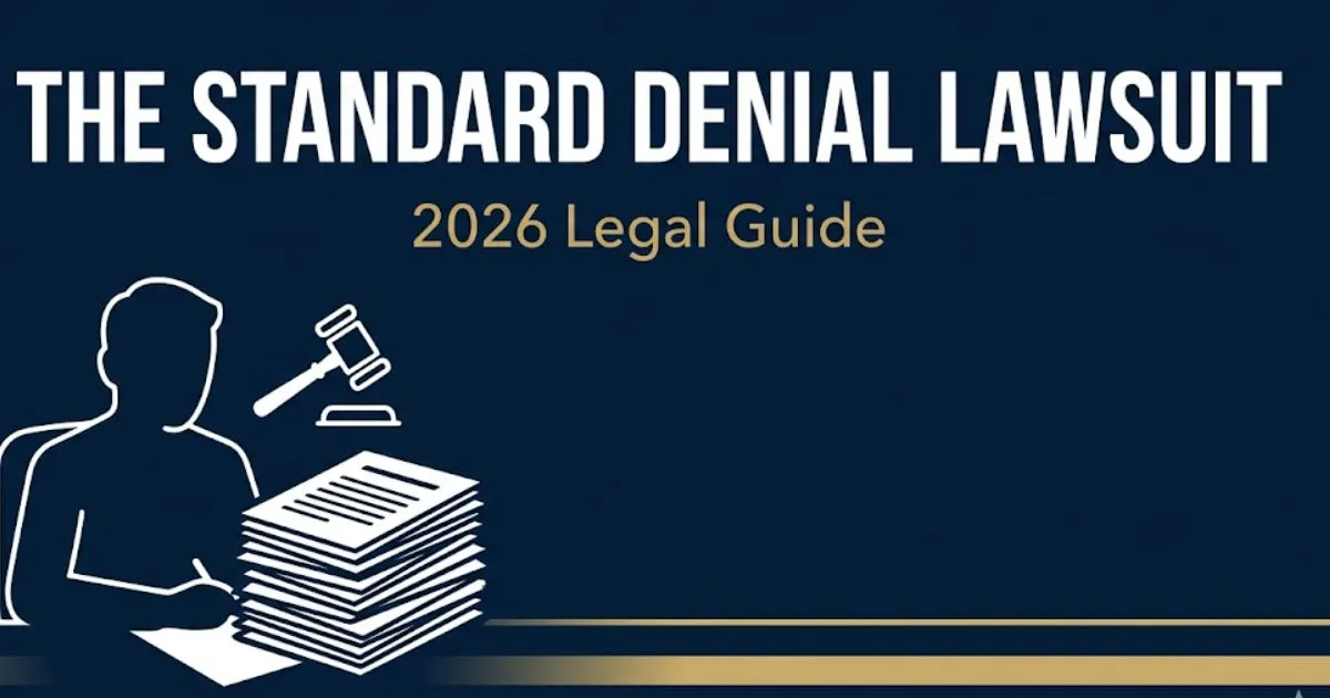 The Standard denial lawsuit 2026 legal guide banner with gavel icon and bold headline text on navy background