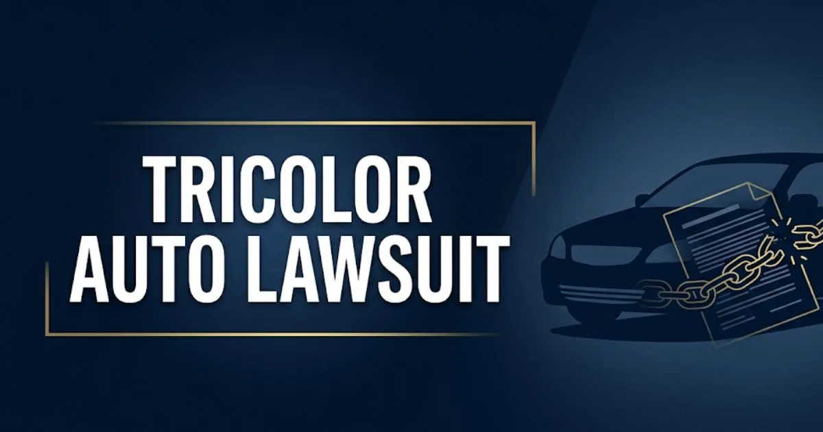 Tricolor auto lawsuit 2026 blog banner showing broken contract and car silhouette on navy background