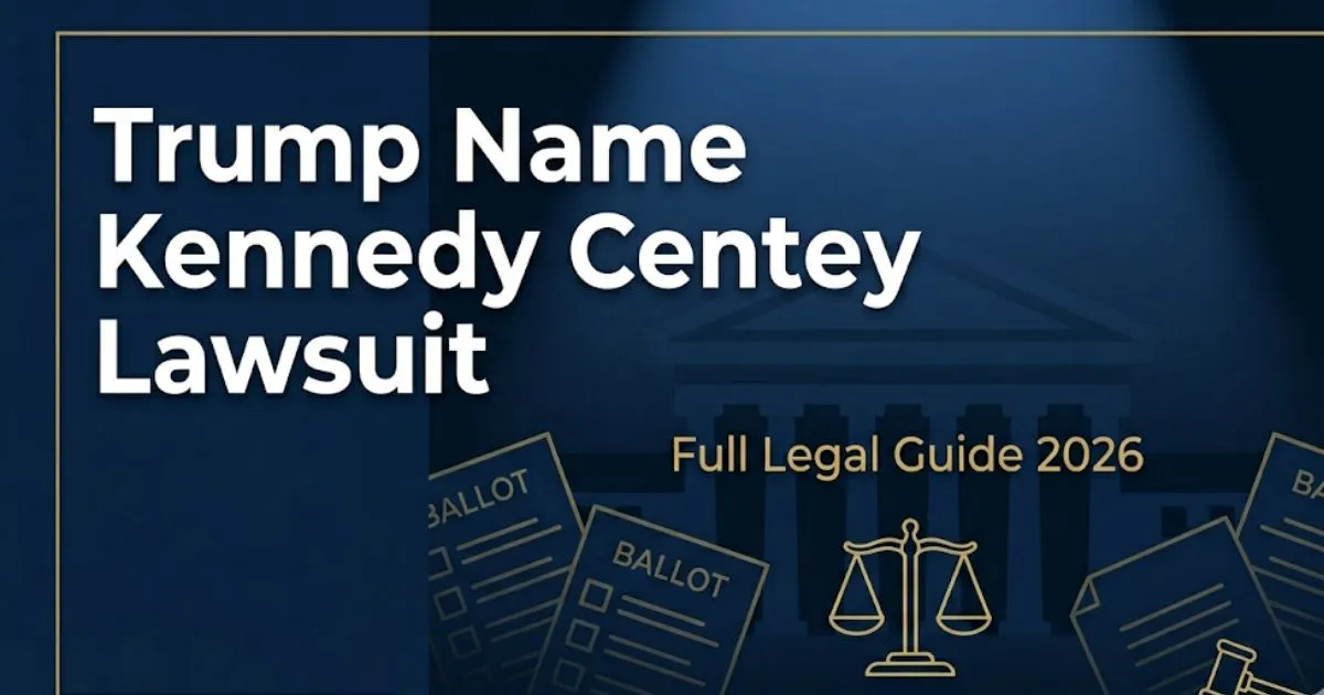 Trump Name Kennedy Center Lawsuit 2026 legal guide banner with courthouse and performing arts silhouette