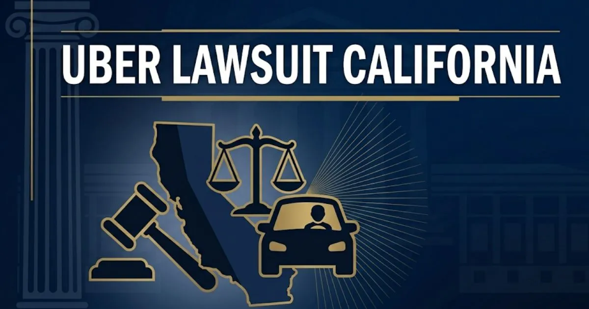 Uber lawsuit California 2026 legal guide banner with gavel and state outline
