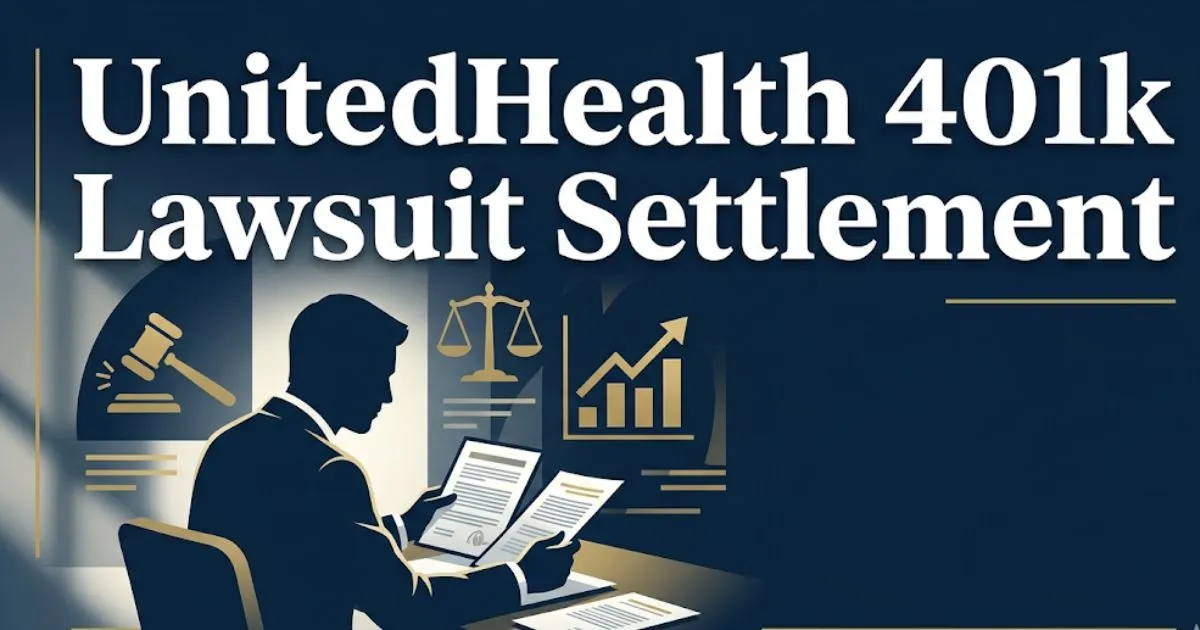 UnitedHealth 401k lawsuit settlement 2026 guide with legal icons and retirement plan imagery
