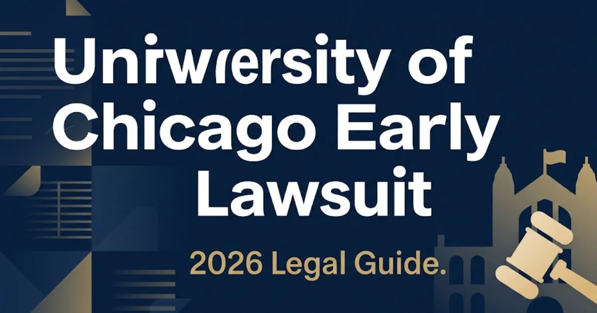 University of Chicago early decision lawsuit 2026 legal guide banner with gavel and university silhouette