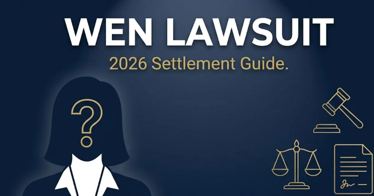 WEN lawsuit 2026 settlement guide banner showing legal symbols and hair care product liability theme