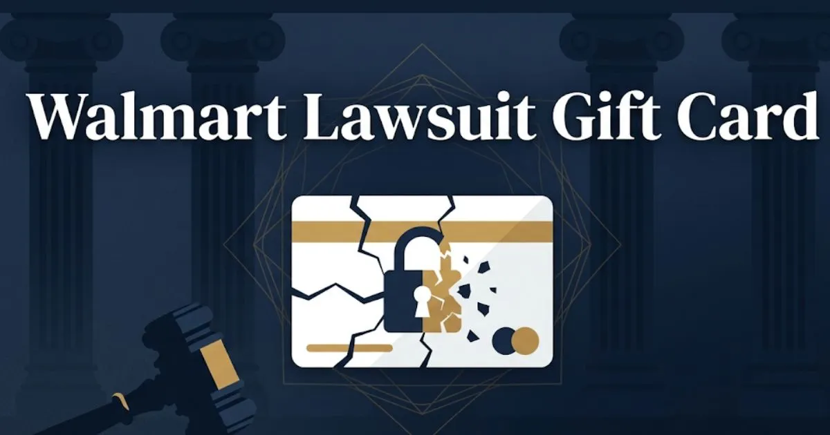 Walmart lawsuit gift card 2026 legal guide banner with cracked card and gavel imagery