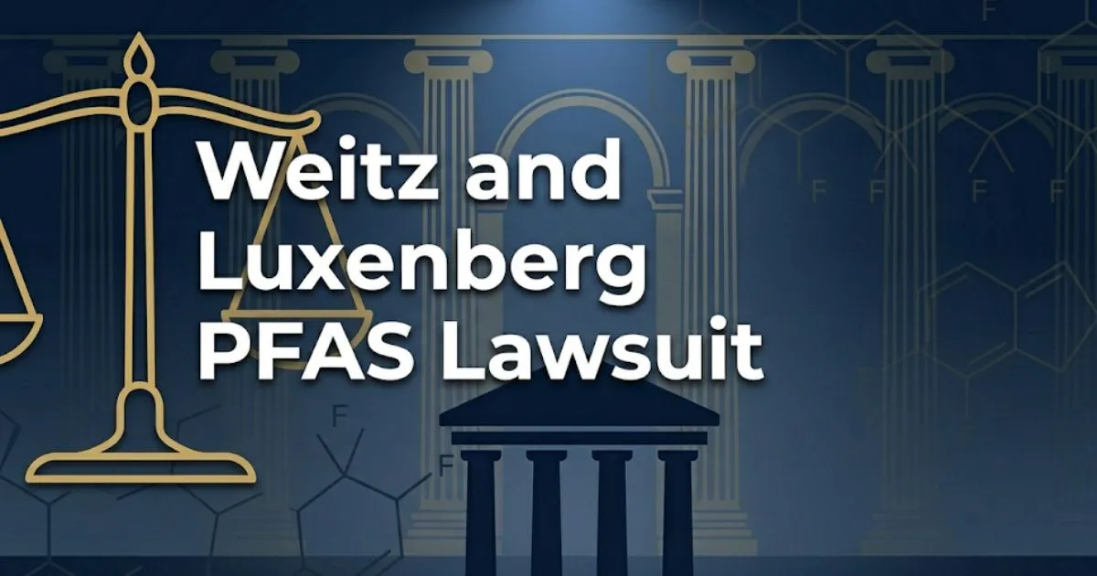 Weitz and Luxenberg PFAS lawsuit 2026 legal guide banner with gold scale icon on navy background