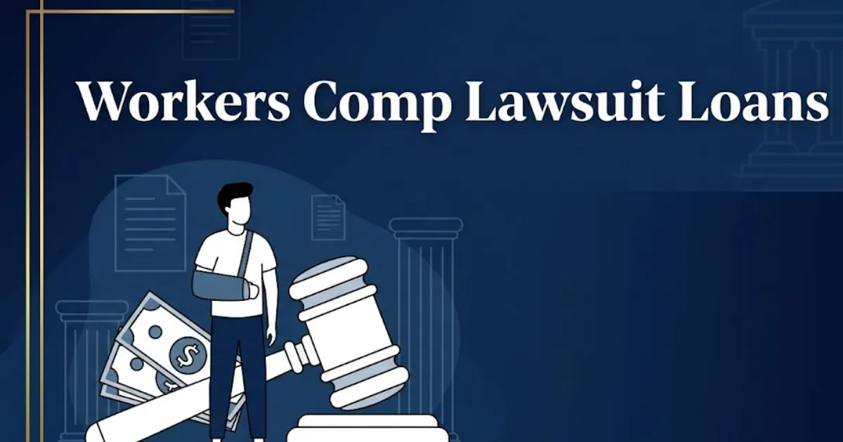 Workers comp lawsuit loans 2026 guide with legal symbols and injured worker silhouette