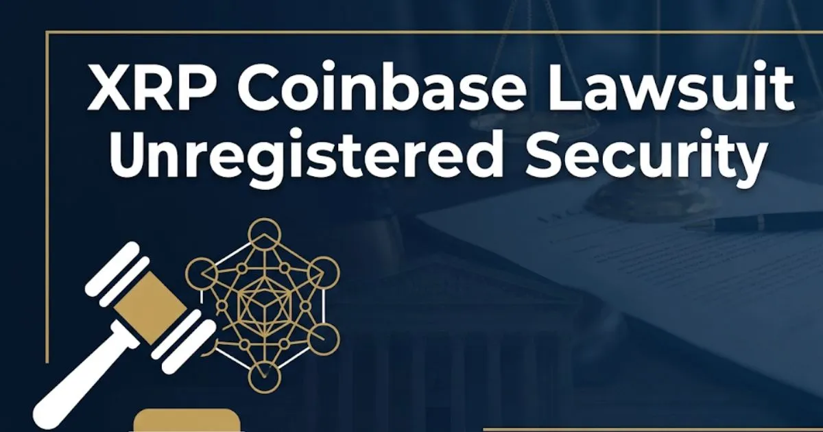 XRP Coinbase lawsuit unregistered security 2026 blog banner with gavel and blockchain legal editorial design
