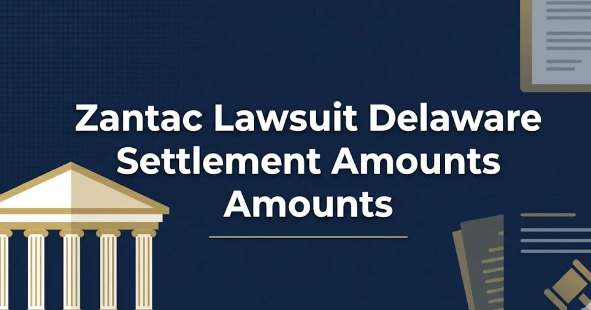 Zantac lawsuit Delaware settlement amounts 2026 guide with courthouse and legal icons