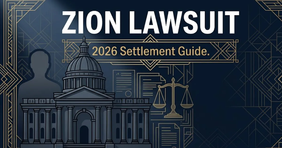 Zion lawsuit 2026 legal banner showing courthouse silhouette, scales of justice, and bold settlement guide headline