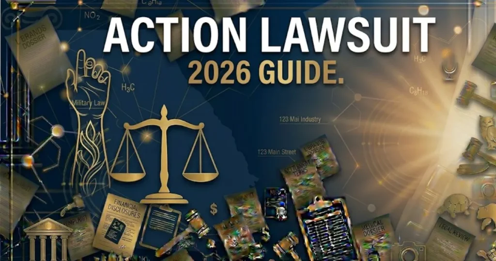 Action lawsuit 2026 guide banner with legal scales and gavel iconography