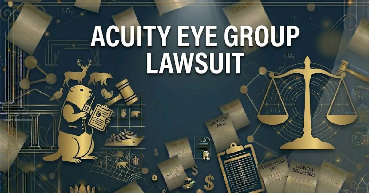 Acuity Eye Group Lawsuit 2026 blog banner with scales of justice and legal document background in navy and gold