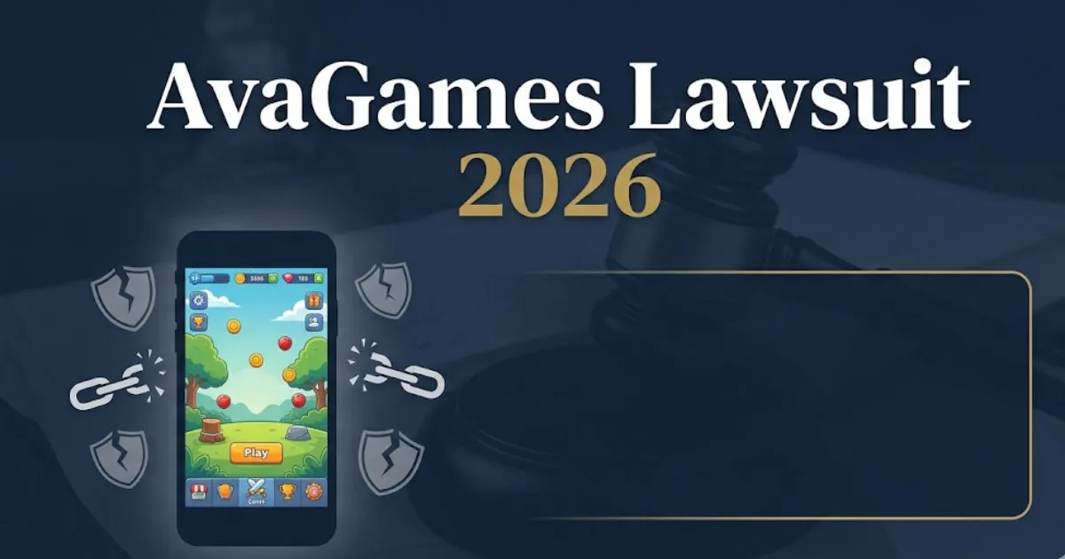 AvaGames lawsuit 2026 class action settlement guide blog banner with legal icons and mobile gaming imagery