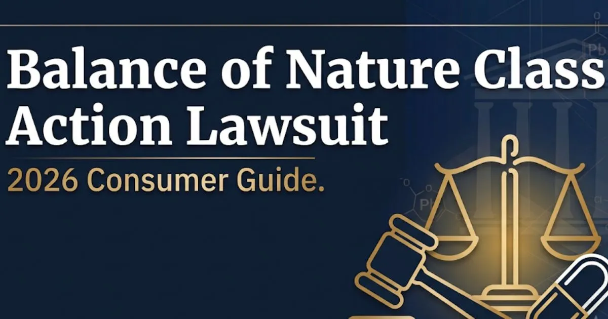 Balance of Nature class action lawsuit 2026 guide banner with legal symbols and bold headline text on navy background