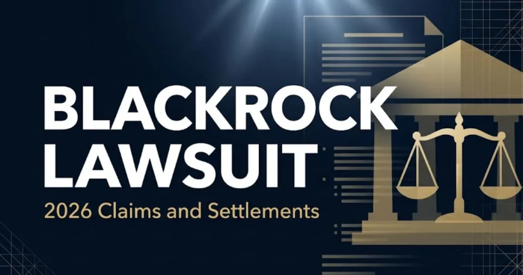 BlackRock lawsuit 2026 legal banner with courthouse scales and bold headline text on navy background