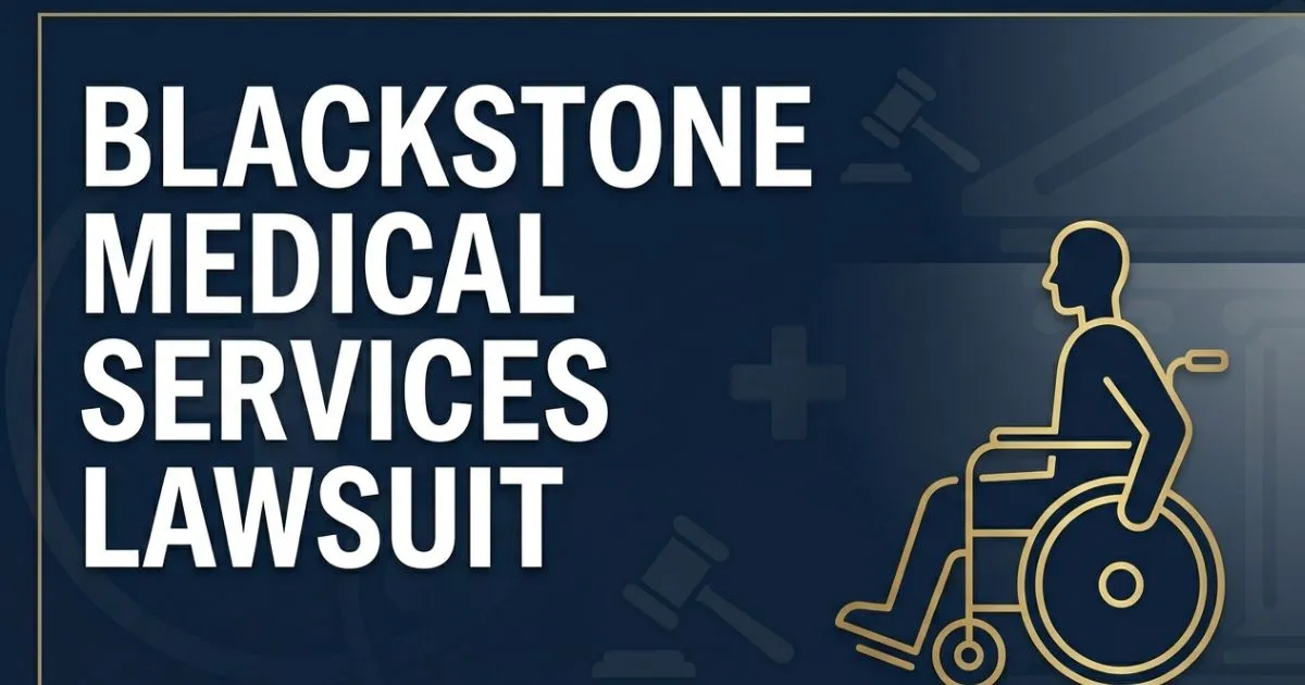 Blackstone Medical Services Lawsuit 2026 hero banner with legal icons and navy blue background