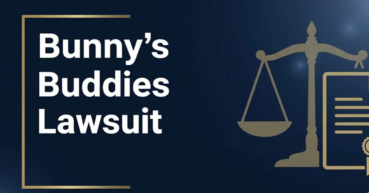 Bunny's Buddies Lawsuit 2026 banner with legal scales and navy gold design for consumer class action guide