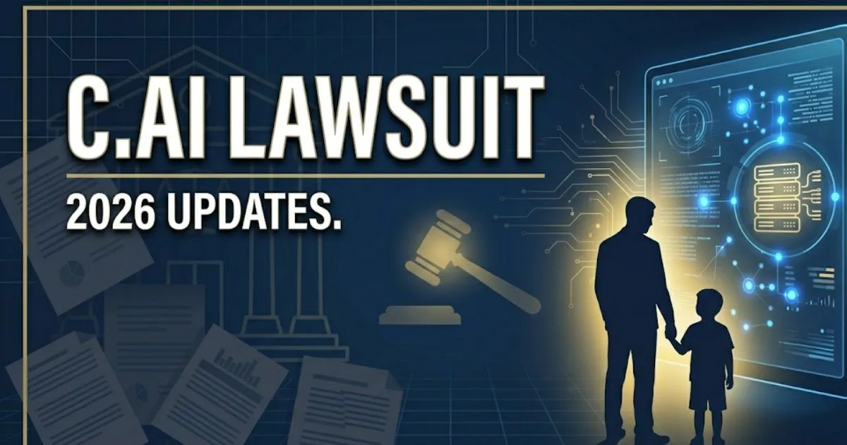 C.AI lawsuit 2026 blog banner with legal and AI themed design elements