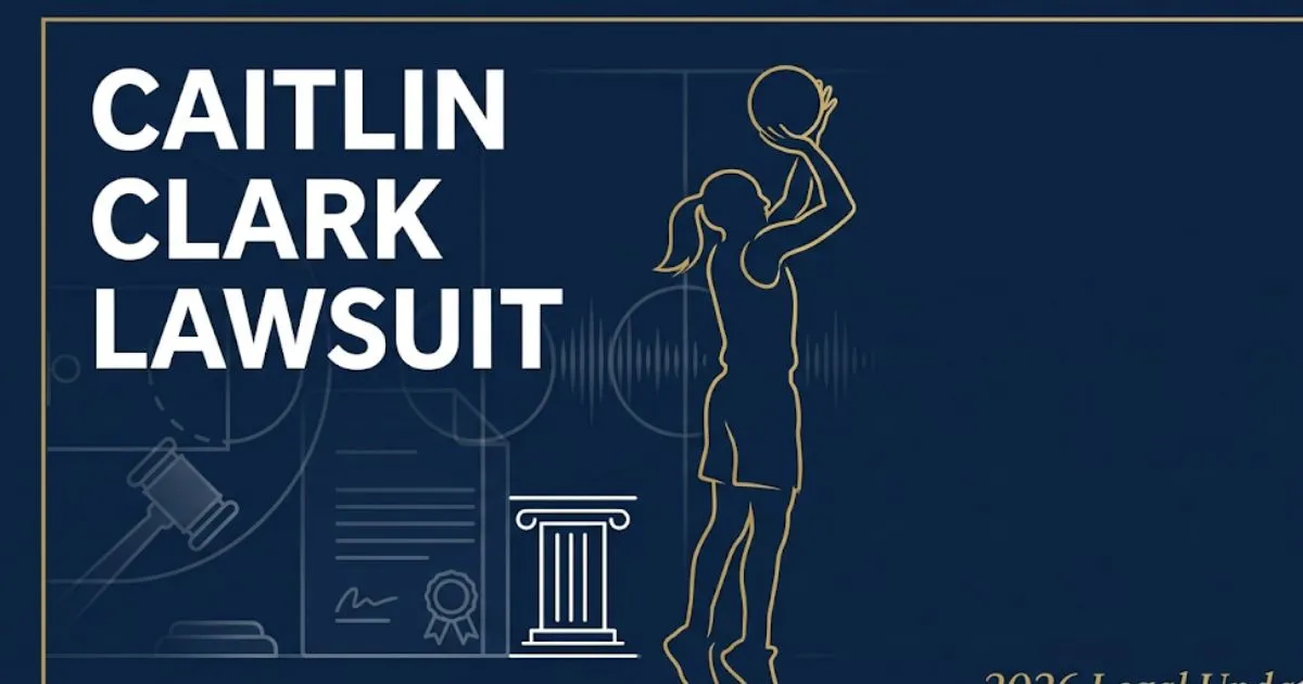 Caitlin Clark lawsuit 2026 blog banner with silhouette athlete and legal symbols on navy background MAIN KEYWORD {{caitlyn clark lawsuit}} CLUSTER KEYWORDS {{paste cluster keywords, separated