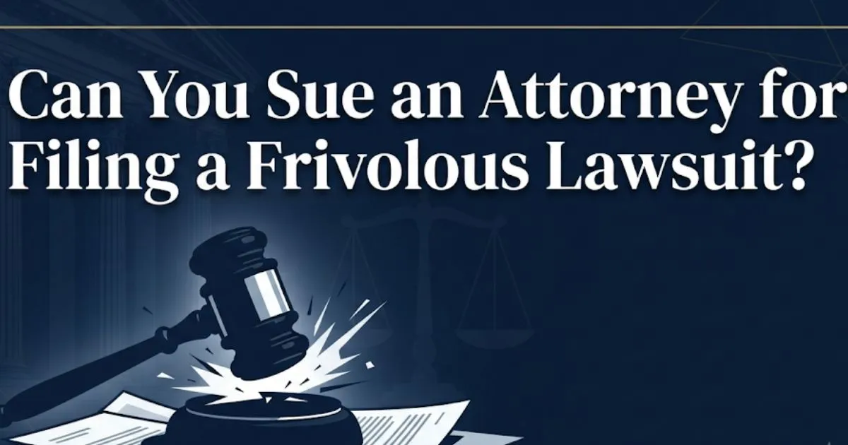 Can you sue an attorney for filing a frivolous lawsuit, 2026 legal guide banner with gavel and scales