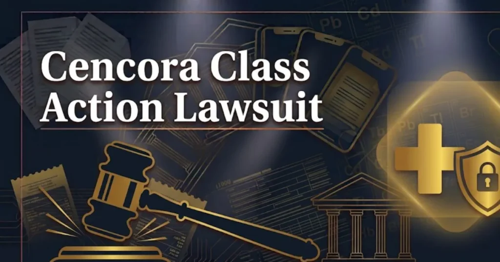 Cencora class action lawsuit 2026 guide banner with gavel and legal data breach icons