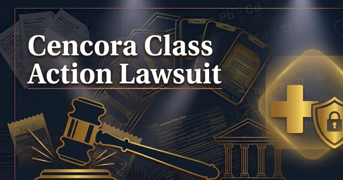 Cencora class action lawsuit 2026 guide banner with gavel and legal data breach icons