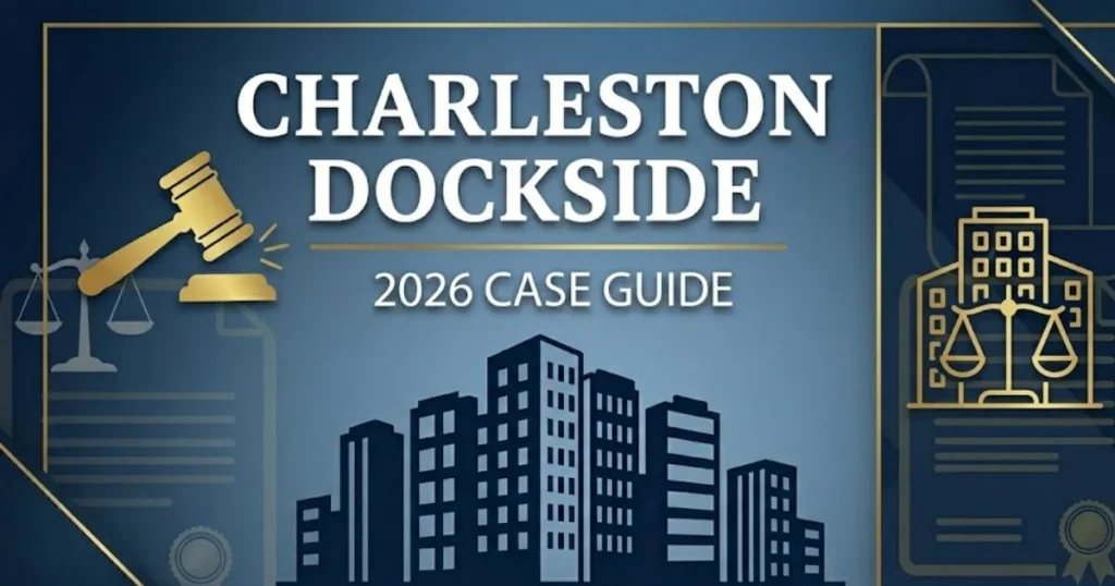 Charleston dockside evacuation lawsuit 2026 legal guide blog banner with harbor dock silhouette and navy background