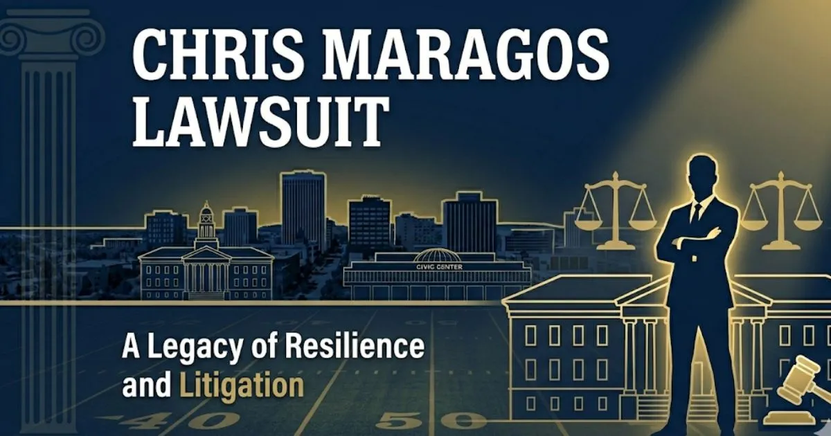 Chris Maragos lawsuit blog banner showing bold headline text with courtroom silhouette and legal scale icons