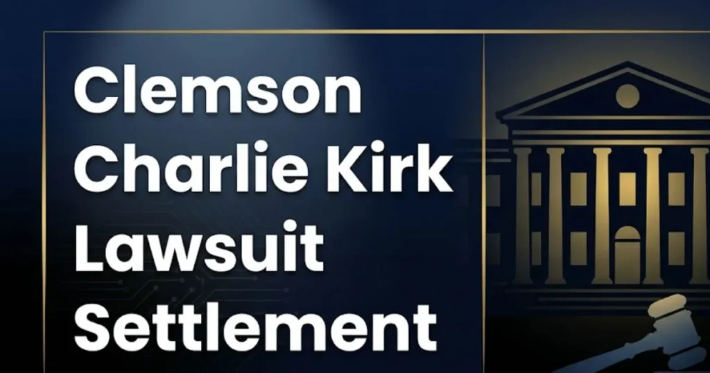 Clemson Charlie Kirk Lawsuit Settlement 2026 guide banner with legal gavel and university silhouette graphic