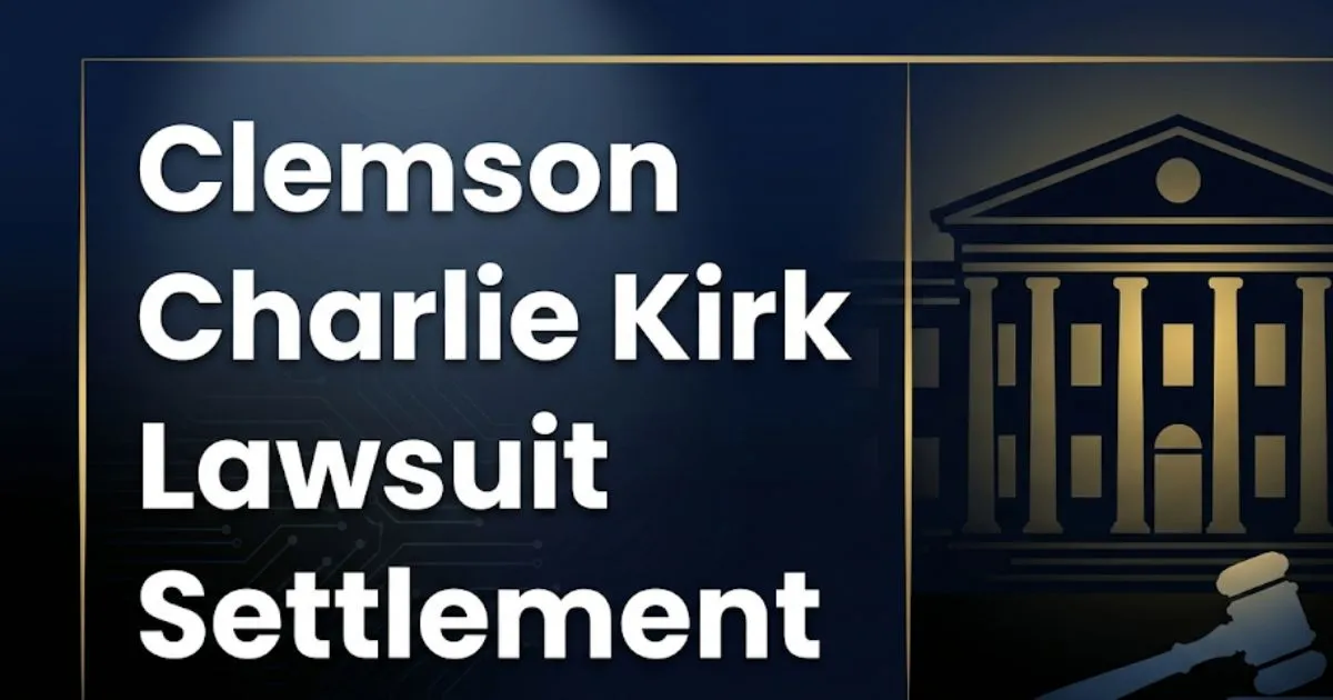 Clemson Charlie Kirk Lawsuit Settlement 2026 guide banner with legal gavel and university silhouette graphic