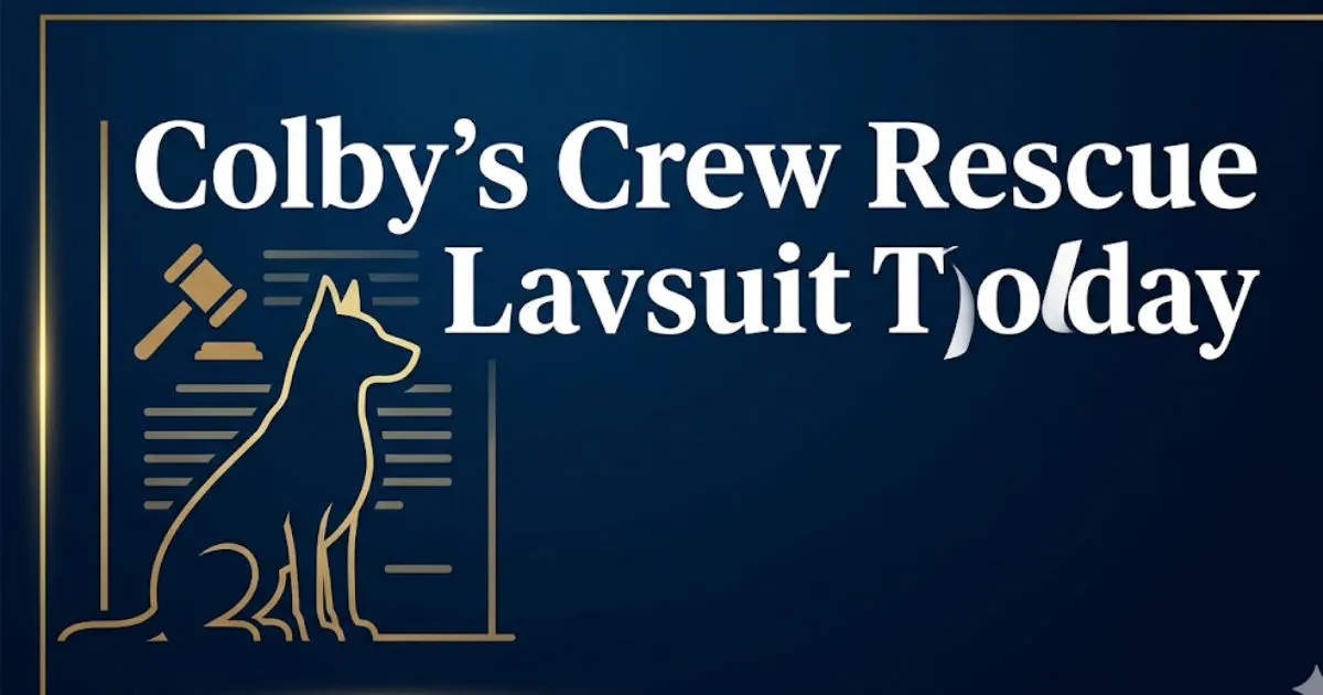 Colby's Crew rescue lawsuit update today 2026 legal case status banner with gavel and dog silhouette MAIN KEYWORD {{colby's crew rescue lawsuit update today}} CLUSTER KEYWORDS {{colby's crew