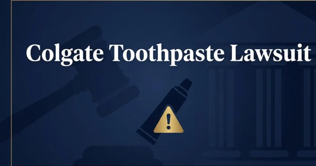 Colgate toothpaste lawsuit 2026 banner with legal symbols and toothpaste tube silhouette MAIN KEYWORD {{colgate toothpaste lawsuit}} CLUSTER KEYWORDS {{paste cluster keywords, separated by