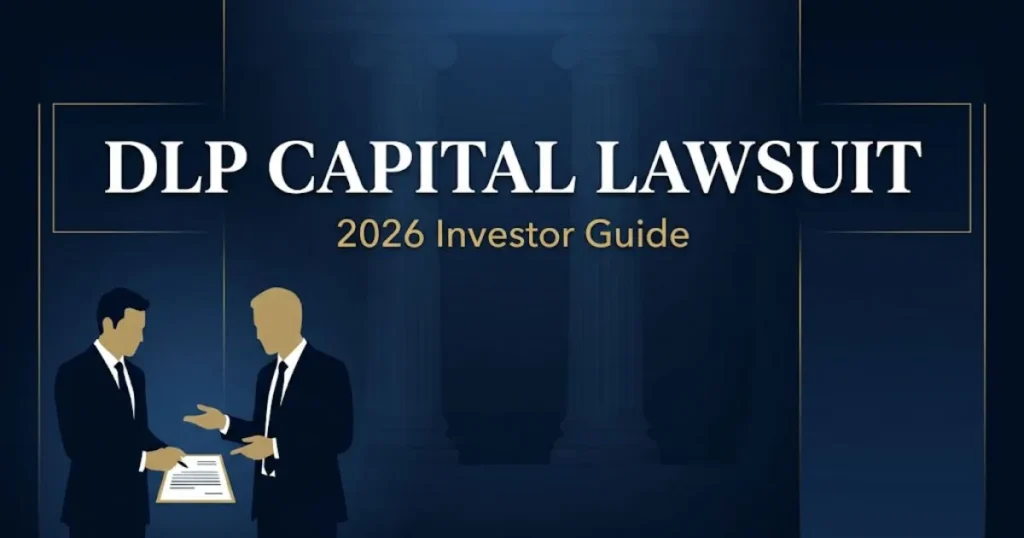 DLP Capital lawsuit 2026 investor guide banner with legal courthouse silhouette on navy background