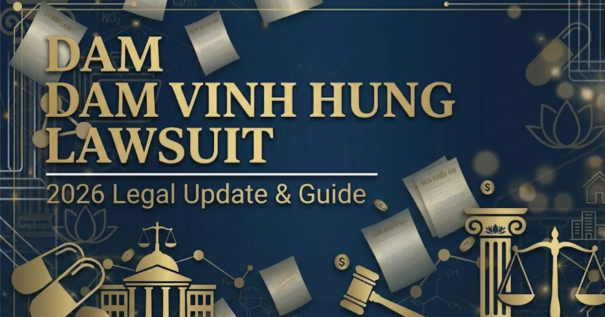 Dam Vinh Hung lawsuit case breakdown 2026 editorial banner with legal symbols and gold headline text