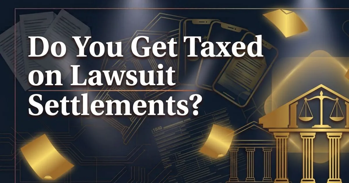 Do you get taxed on lawsuit settlements infographic showing IRS rules for taxable vs non-taxable settlement types in 2026