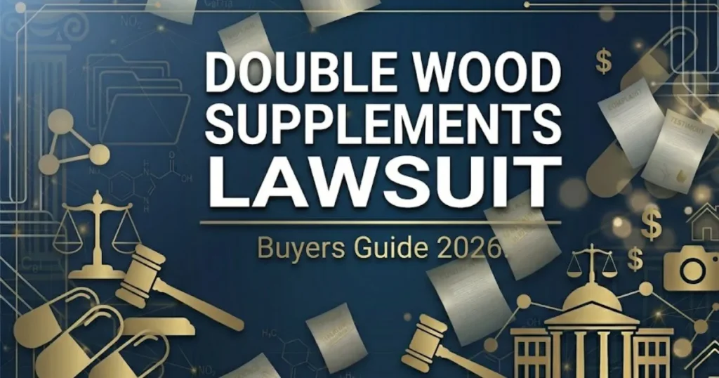 Double Wood Supplements Lawsuit hero banner with legal scales and supplement bottle silhouette, buyers guide 2026