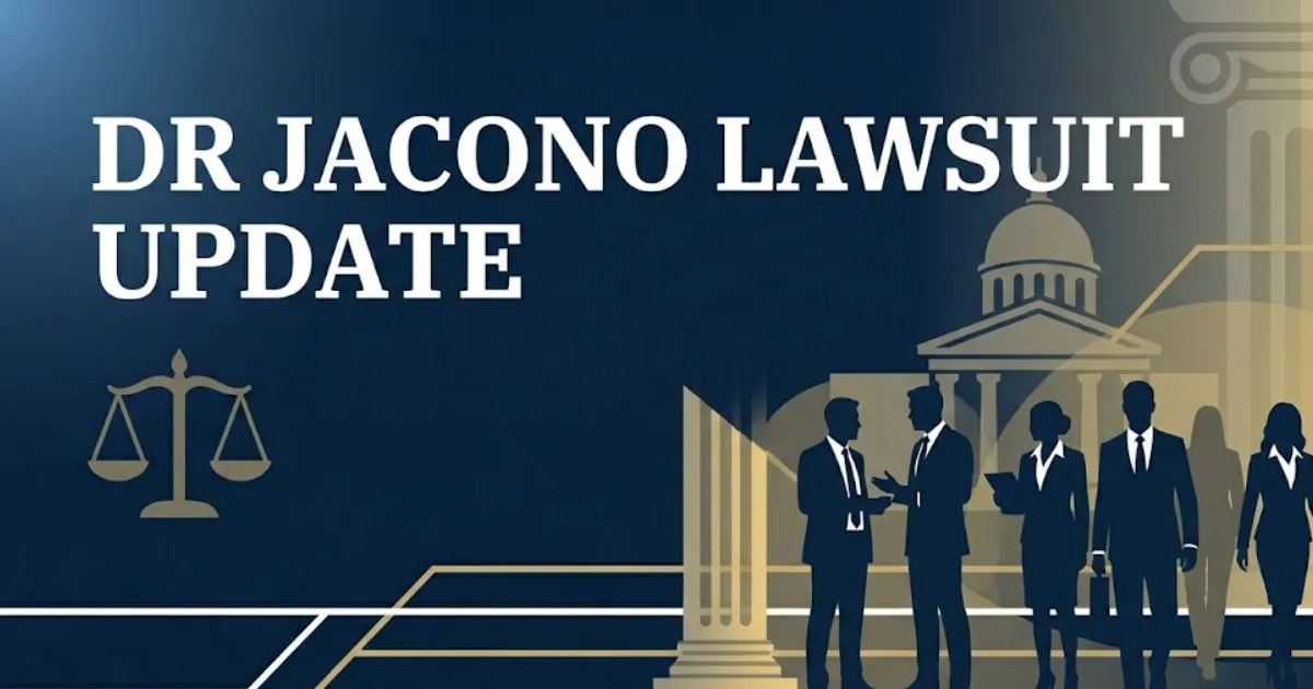Dr Jacono lawsuit update 2026 blog banner with courthouse silhouette and bold legal headline text on navy background