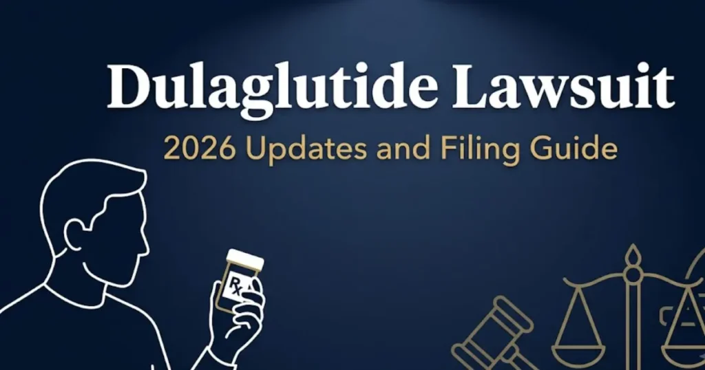 Dulaglutide lawsuit 2026 blog banner with legal icons and prescription bottle silhouette
