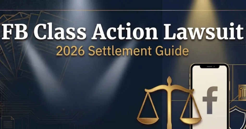 FB class action lawsuit 2026 blog banner with legal symbols and privacy theme