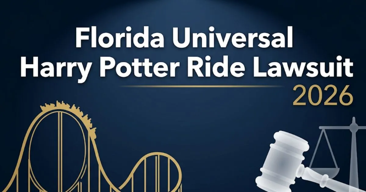 Florida Universal Harry Potter ride lawsuit 2026 legal guide banner with gavel and theme park silhouette icons